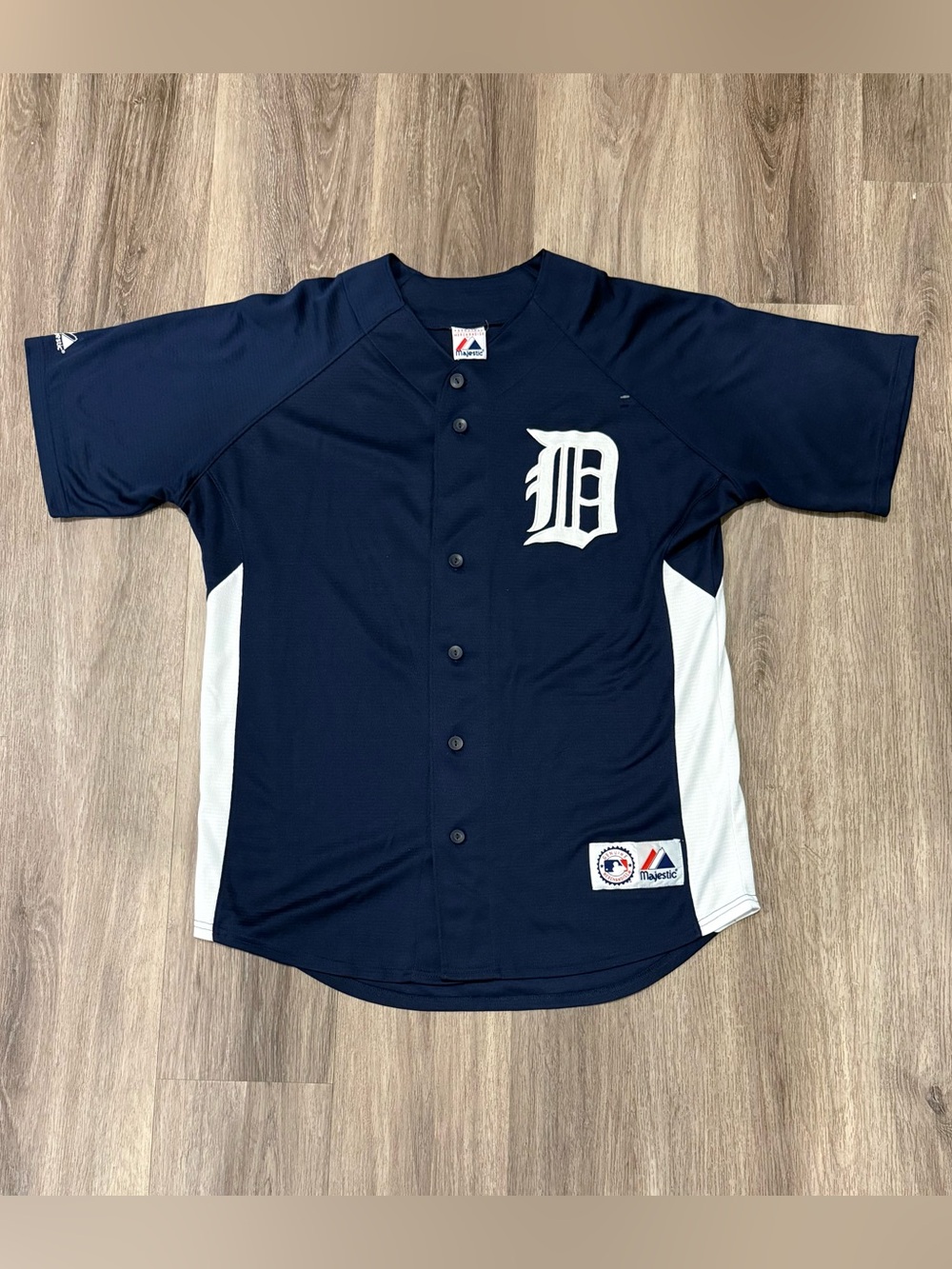 Majestic Navy Detroit Tigers Button-Up Baseball Jersey #18